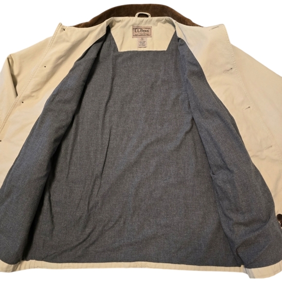 LL BEAN Barn Coat Men’s Large Beige Corduroy Collar Cord Trim Jacket - Picture 6 of 10